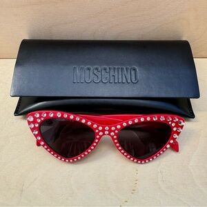 NEW Authentic Moschino Studded Cat Eye Sunglasses Red